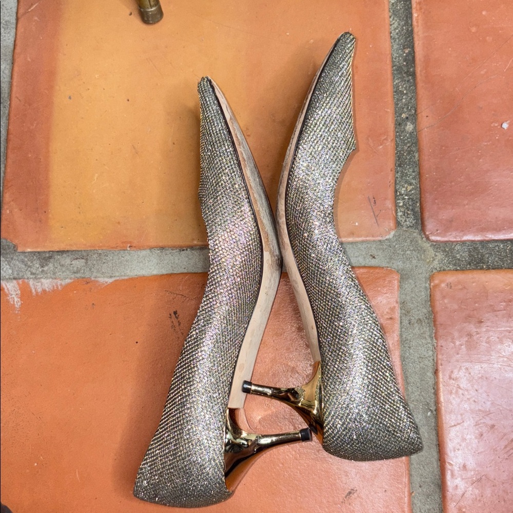 Jimmy Choo Metallic Gold Kitten Heels Pointed Toe Pumps Size 8.5 EU 38.5 - Picture 7 of 8